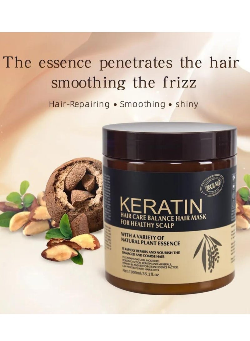 KERATIN قناع شعر الكيراتين للعناية بالشعر 1000 مل - يصلح بسرعة ويغذي الشعر التالف والخشن - مرطب طبيعي - مرطب - مملس - لامع - مقوي - قناع شعر الكيراتين بجوز البرازيل - Image 2