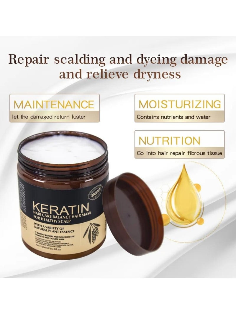 KERATIN قناع شعر الكيراتين للعناية بالشعر 1000 مل - يصلح بسرعة ويغذي الشعر التالف والخشن - مرطب طبيعي - مرطب - مملس - لامع - مقوي - قناع شعر الكيراتين بجوز البرازيل - Image 3