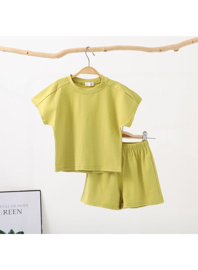 Girls Summer Loose Suit New Kidsren's Season Fashionable Kidsren's Clothing Short-sleeved Kidsren's Korean Style Two-piece Set Pure Color