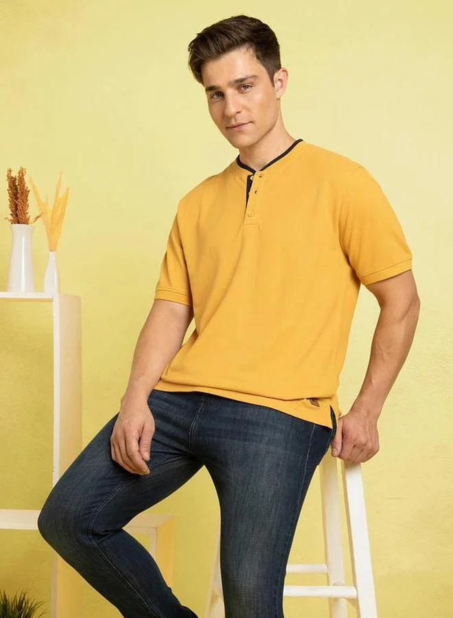 Dennis Lingo Dennis lingo Men Mustard Henley Neck T-Shirt