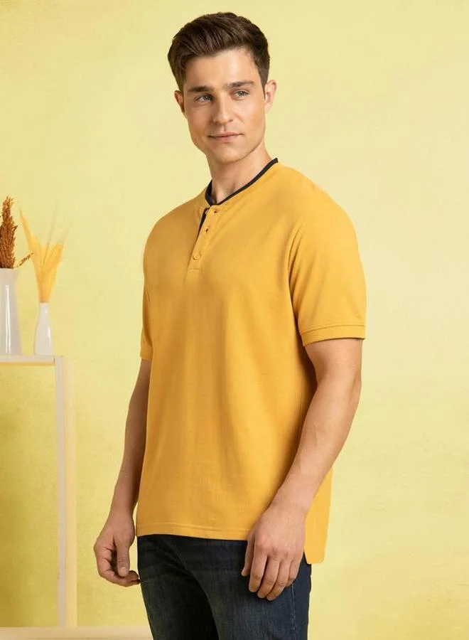Dennis Lingo Dennis lingo Men Mustard Henley Neck T-Shirt