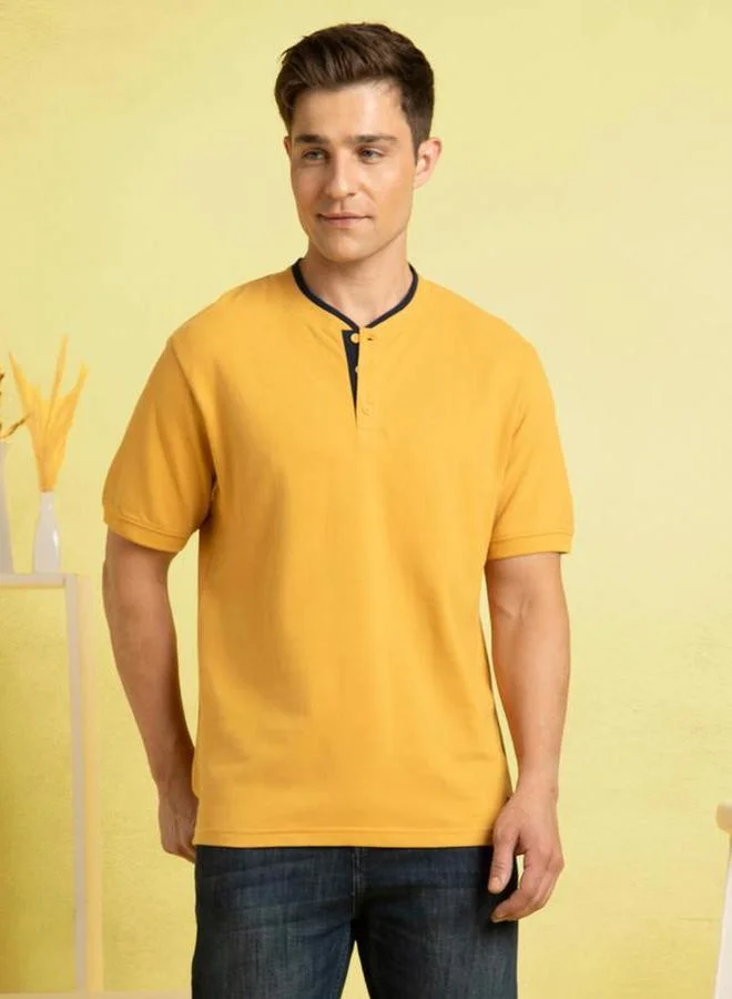 Dennis Lingo Dennis lingo Men Mustard Henley Neck T-Shirt