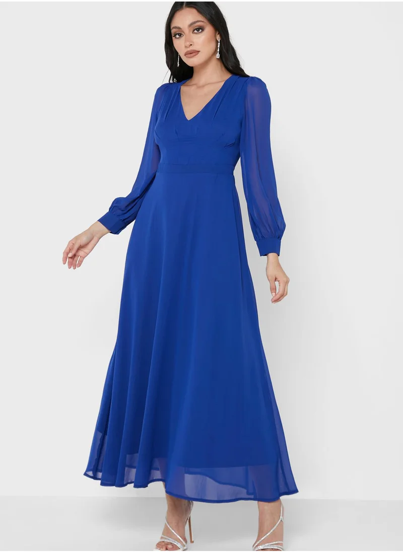 Khizana Sheer Sleeve Fit & Flare Dress