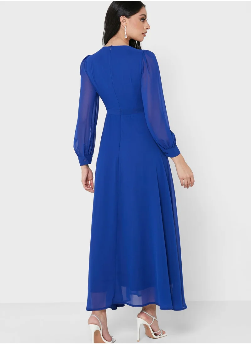 Khizana Sheer Sleeve Fit & Flare Dress