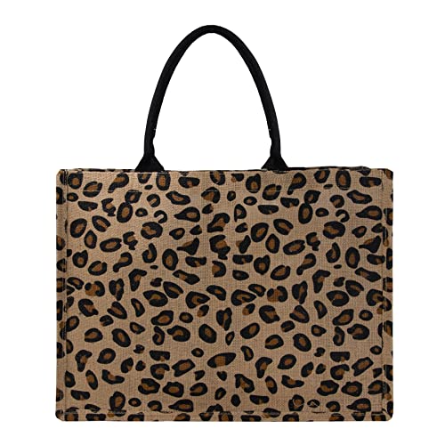 Hibala Woven Large Beach Bag Straw Beach Tote Handmade Weaving Shoulder Tassel Bag Handbag (Leopard) - Image 5