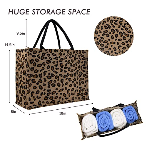 Hibala Woven Large Beach Bag Straw Beach Tote Handmade Weaving Shoulder Tassel Bag Handbag (Leopard) - Image 3