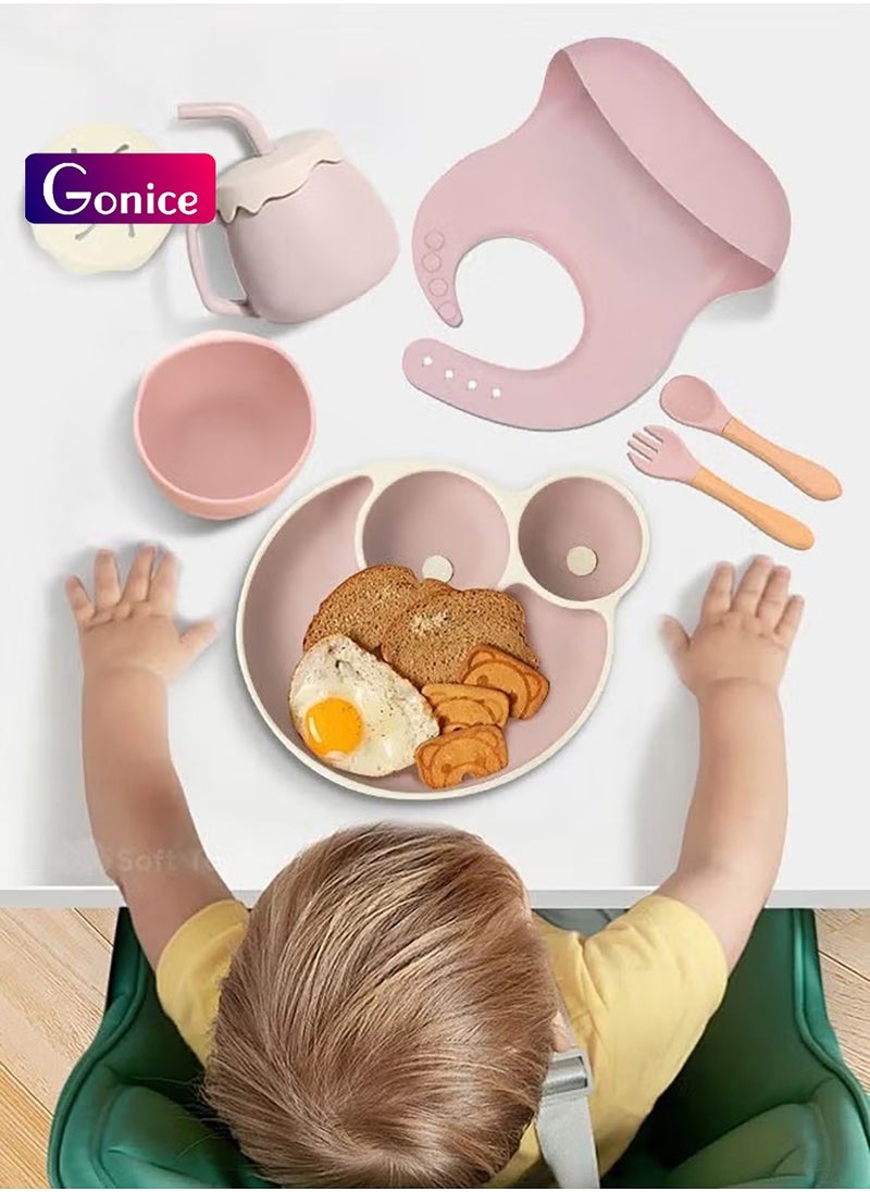 Gonice 7 Pcs Baby Feeding Set Silicone Toddler Self Feeding Set Toddler Led Weaning Utensils Set  - Image 1