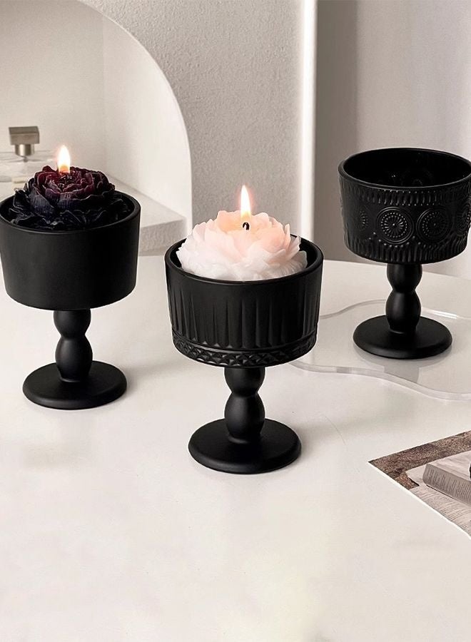 HOMESTAR 3 PCS Decor Retro Candle Holder Ornaments Black Matte Glass Candle Base Ornaments Candlestick Holders for Wedding, Dinning, Party - Image 1