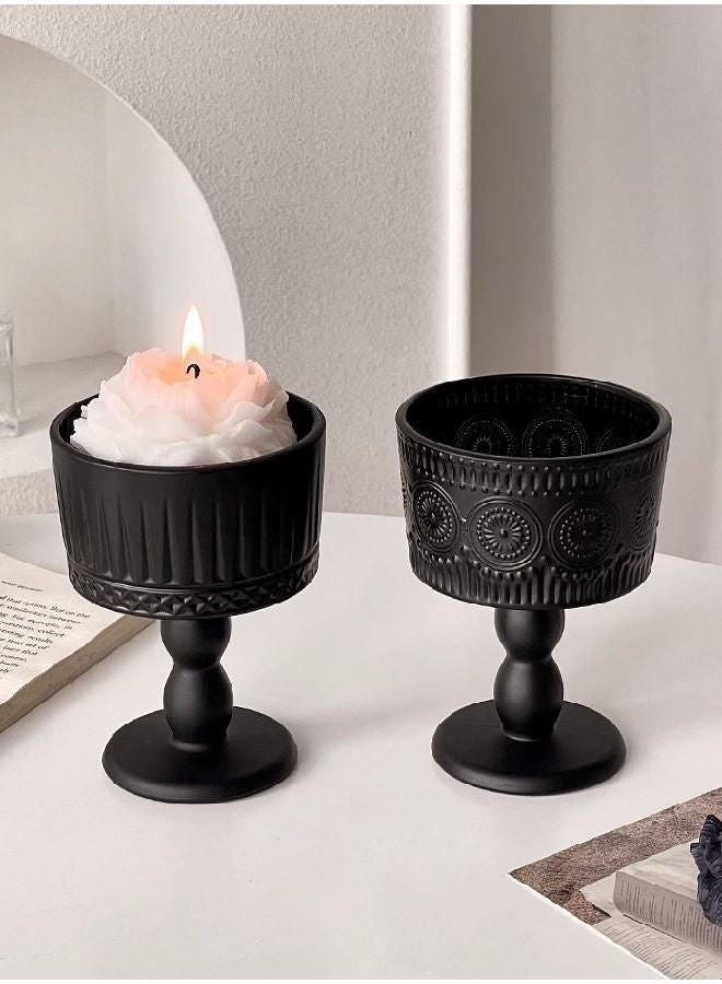 HOMESTAR 3 PCS Decor Retro Candle Holder Ornaments Black Matte Glass Candle Base Ornaments Candlestick Holders for Wedding, Dinning, Party - Image 4