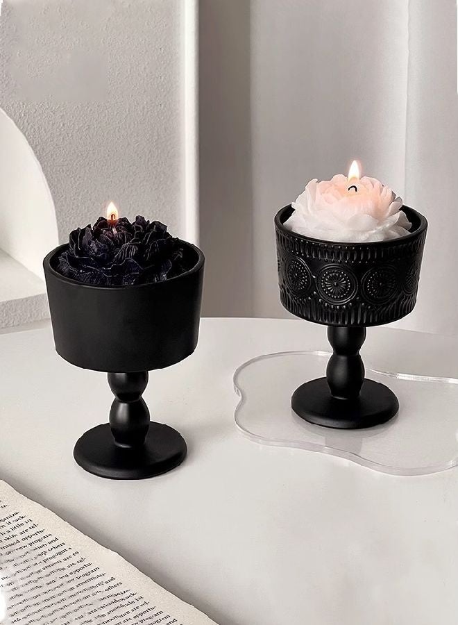 HOMESTAR 3 PCS Decor Retro Candle Holder Ornaments Black Matte Glass Candle Base Ornaments Candlestick Holders for Wedding, Dinning, Party - Image 3