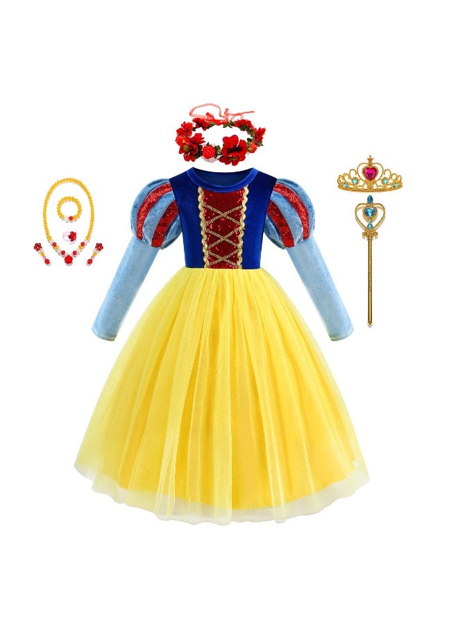 NIBEMINENT Snow White dress for girls, children's performance costume, baby's birthday puffy dress, autumn and winter Halloween costume - Image 1