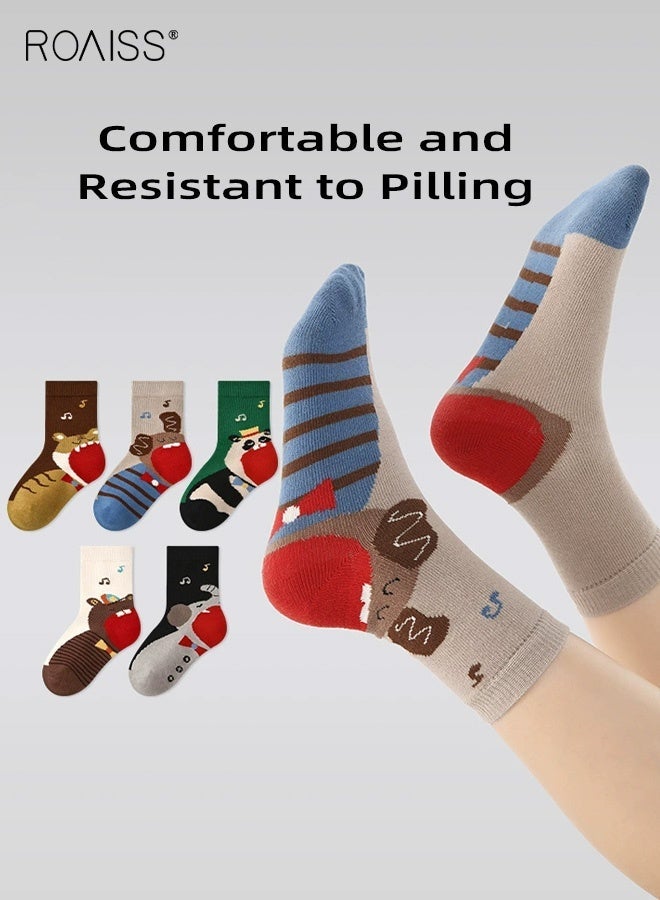 roaiss 5 Pairs Boys Mid-Calf Socks, Comfortable Sports Socks Set, Kids Crew Socks with Adorable Patterns, Cartoon Middle Tube Socks for Boys, Suitable for All Seasons - Image 3