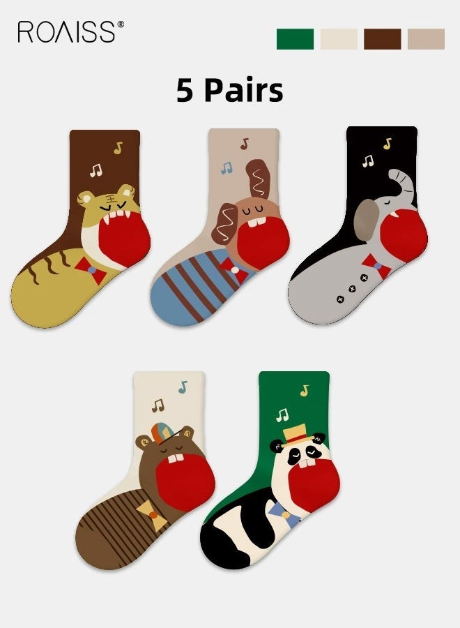 roaiss 5 Pairs Boys Mid-Calf Socks, Comfortable Sports Socks Set, Kids Crew Socks with Adorable Patterns, Cartoon Middle Tube Socks for Boys, Suitable for All Seasons - Image 1