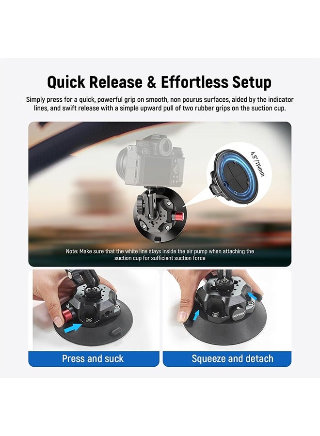 Neewer NEEWER 4.5 Suction Cup Camera Mount with Ball Head Magic Arm, 1/4 3/8 ARRI Holes, Quick Release Car Mount with Phone Holder  Action Cam Adapter Compatible with iPhone DJI Insta360, CA105  - Image 3