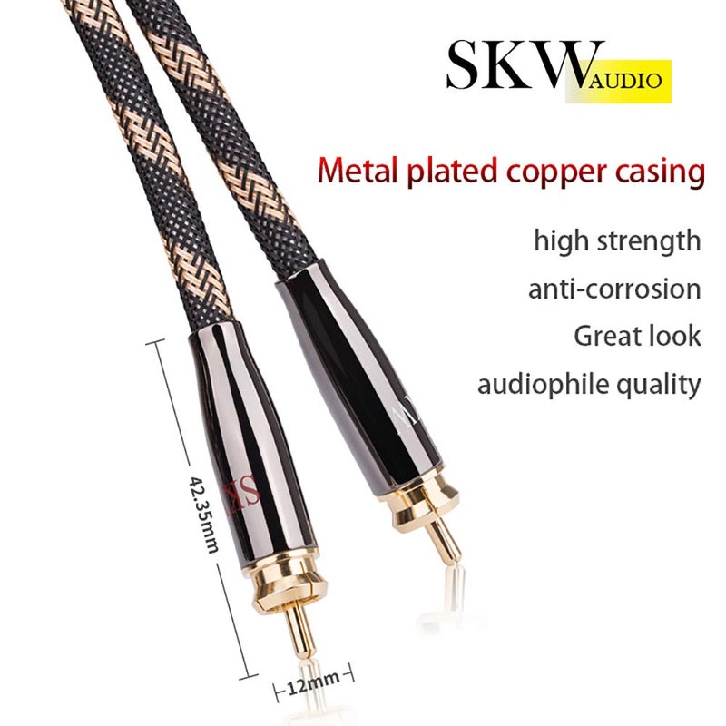 SKW Premium Audiophile Audio Cable - 2RCA Male to 2RCA Male Hi-Fi System Converter Adapter Shielded for Noise Reduction (12.8mm Diameter, 3.2ft/1M) - Image 4
