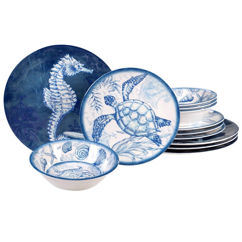 Certified International Oceanic 12 piece Melamine Dinnerware Set, Service for 4, Multi Colored - Image 1