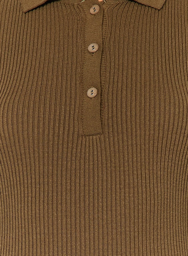 trendyol Khaki Midi Knitwear Polo Neck Dress TWOAW24EL00029 - Image 5