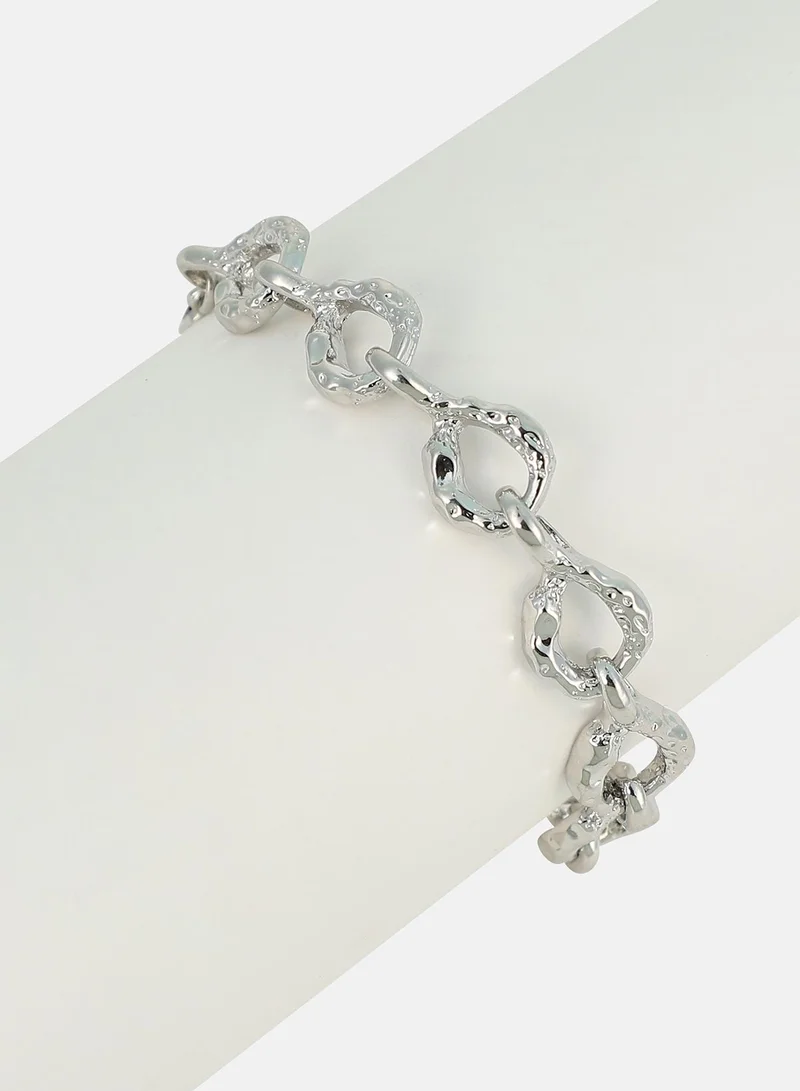 SOHI SOHI Women The Hammered Orb-Link Chain Bracelet | Chrome  Colour | One-Size | Metallic Alloy Material | Lobster Clasp Closure | Bracelet For Casual & Evening Wear