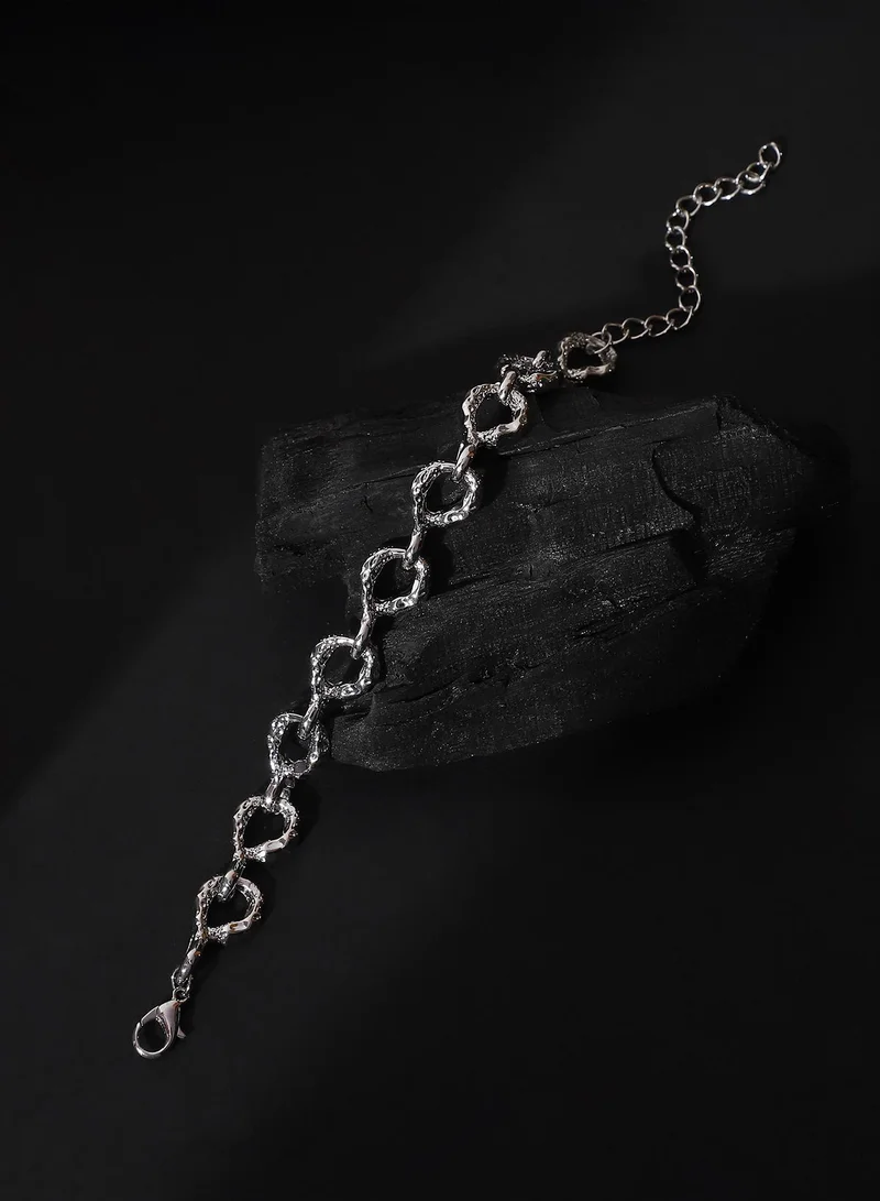SOHI SOHI Women The Hammered Orb-Link Chain Bracelet | Chrome  Colour | One-Size | Metallic Alloy Material | Lobster Clasp Closure | Bracelet For Casual & Evening Wear