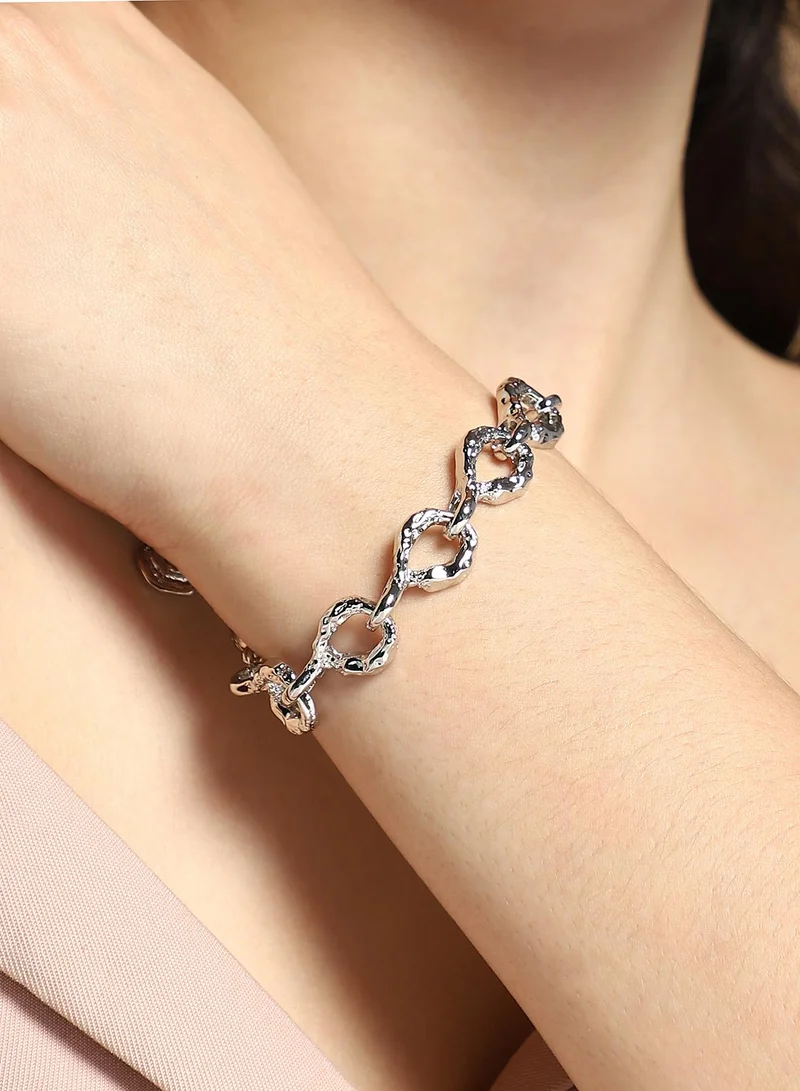 SOHI SOHI Women The Hammered Orb-Link Chain Bracelet | Chrome  Colour | One-Size | Metallic Alloy Material | Lobster Clasp Closure | Bracelet For Casual & Evening Wear