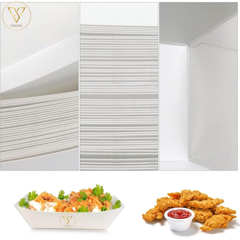 VELEXE White Disposable Food Trays 135 18 CM 1000 ML Pack of 100 HeavyDuty LeakResistant Compostable MicrowaveSafe MultiUse Trays with EcoFriendly Design - Image 3