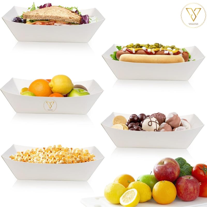 VELEXE White Disposable Food Trays 135 18 CM 1000 ML Pack of 100 HeavyDuty LeakResistant Compostable MicrowaveSafe MultiUse Trays with EcoFriendly Design - Image 5