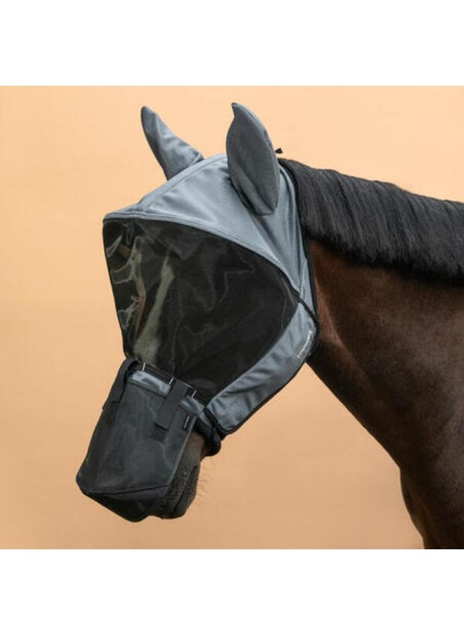 FOUGANZA Horse Riding Fly Mask with Frame for Horse & Pony - Asphalt Grey  - Image 2