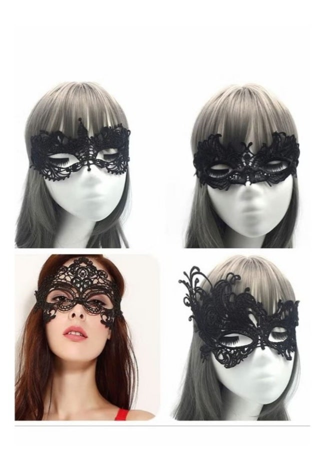 KASTWAVE 4 Pieces Women Lace Eye Mask, Masquerade Masks Mysterious Face Venetian Eyemask for Carnival Party Costume Ball, Black  - Image 2