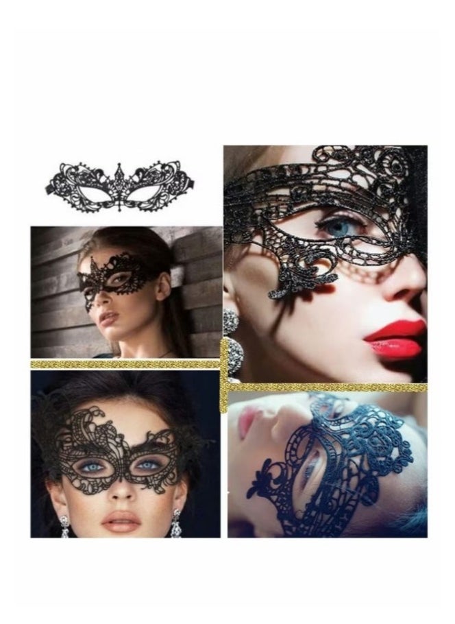 KASTWAVE 4 Pieces Women Lace Eye Mask, Masquerade Masks Mysterious Face Venetian Eyemask for Carnival Party Costume Ball, Black  - Image 3