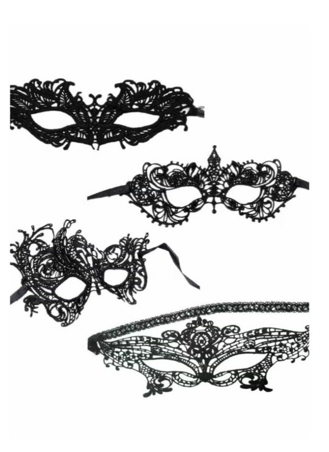 KASTWAVE 4 Pieces Women Lace Eye Mask, Masquerade Masks Mysterious Face Venetian Eyemask for Carnival Party Costume Ball, Black  - Image 5