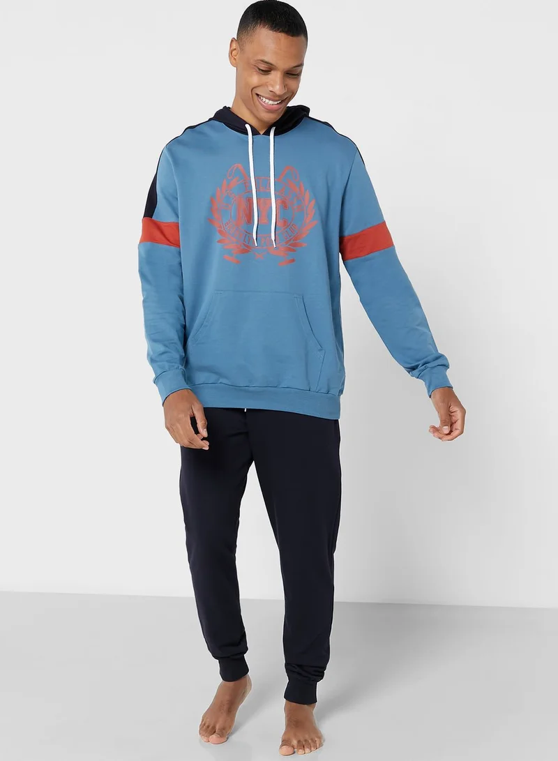 U.S. Polo Assn. Logo Printed Hoodie And Sweatpants Pyjama Set