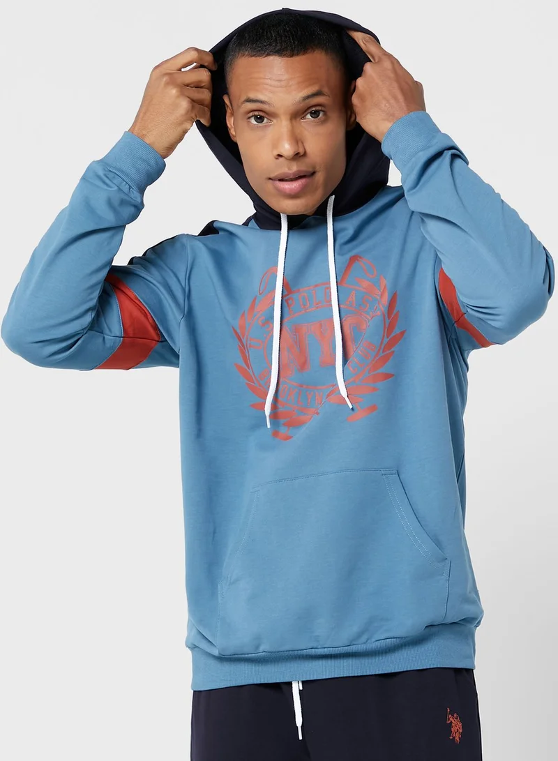 U.S. Polo Assn. Logo Printed Hoodie And Sweatpants Pyjama Set