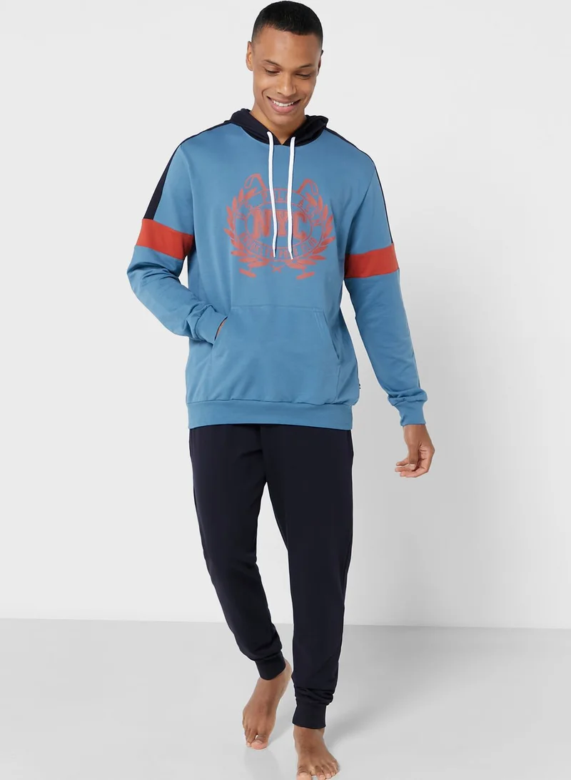 U.S. Polo Assn. Logo Printed Hoodie And Sweatpants Pyjama Set