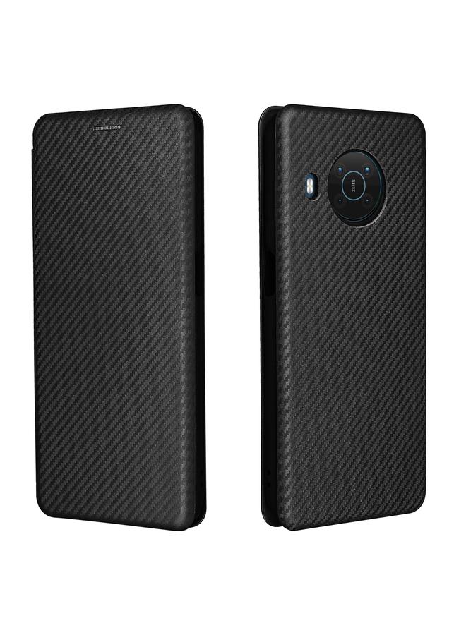 اس-توب جراب لهاتف Nokia X10 مصنوع من ألياف الكربون بتصميم أفقي قابل للطي مصنوع من مادة TPU + PC + جلد PU مع فتحة للبطاقات - Image 2