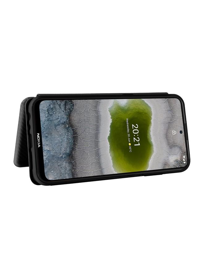 اس-توب جراب لهاتف Nokia X10 مصنوع من ألياف الكربون بتصميم أفقي قابل للطي مصنوع من مادة TPU + PC + جلد PU مع فتحة للبطاقات - Image 4