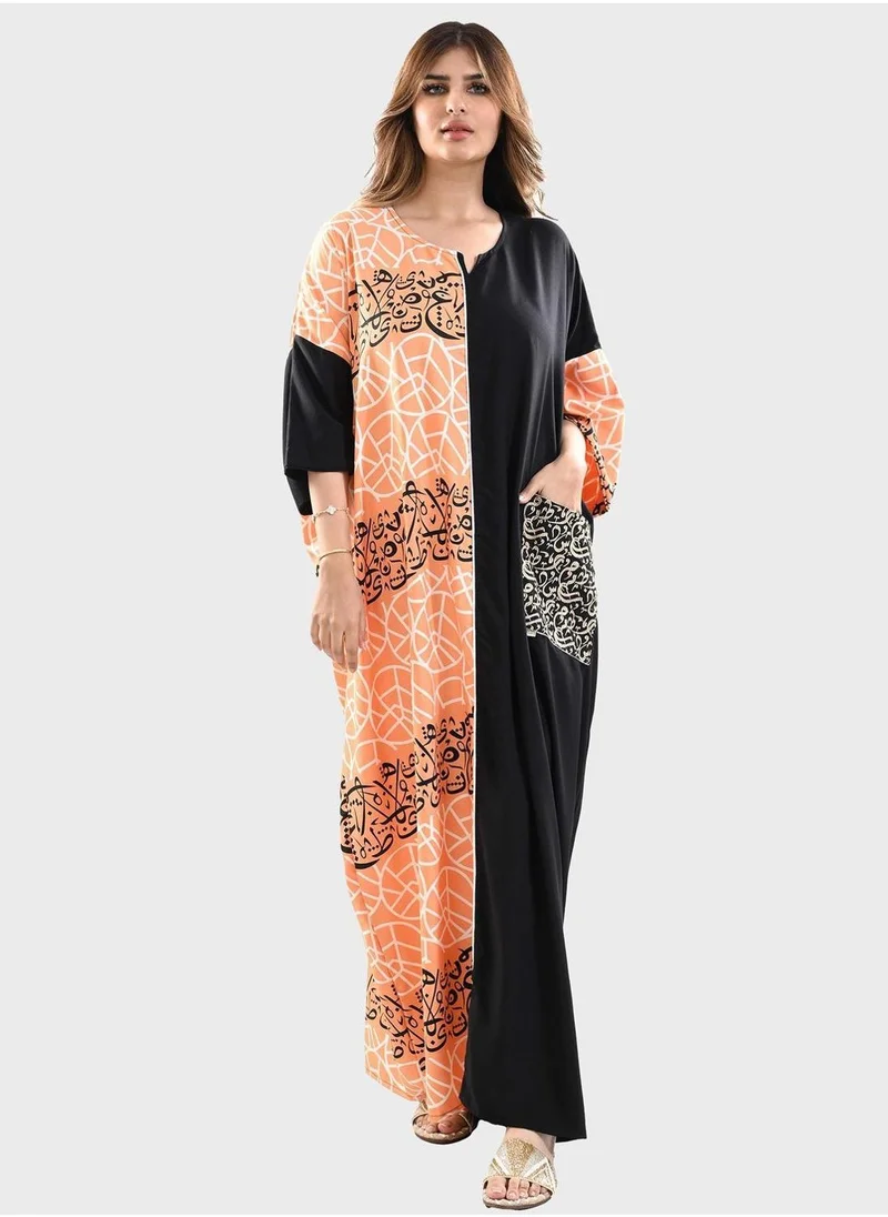 TOP TATO Contrast Printed Jalabiya