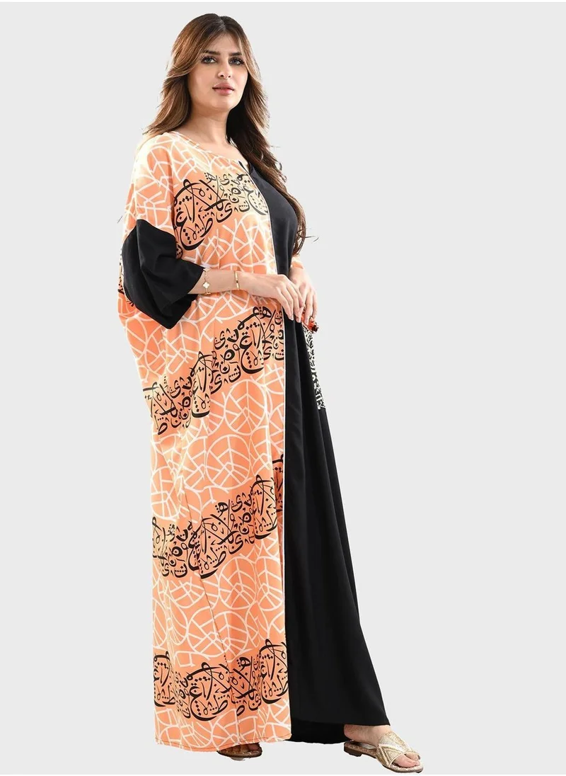 TOP TATO Contrast Printed Jalabiya
