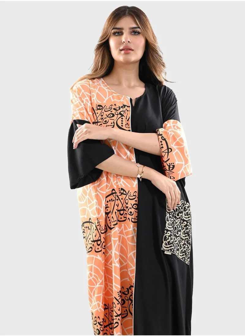 TOP TATO Contrast Printed Jalabiya