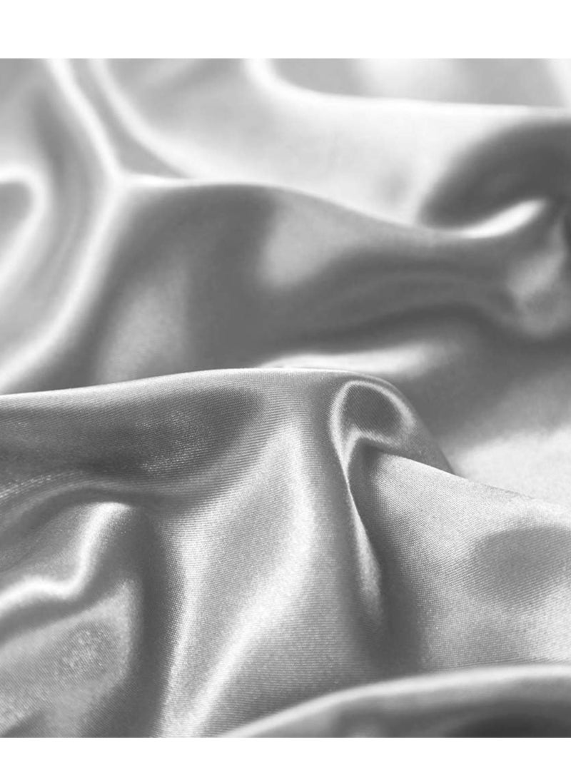 Bedding Duvet Cover Sets, 3 Pieces Satin Bedding Set, Queen Size Silky Duvet Covers Collection, 1x Cooling Duvet Cover 90x90 Inches and 2 Pillowcases, Comforter Not Included （Silver）  - Image 2