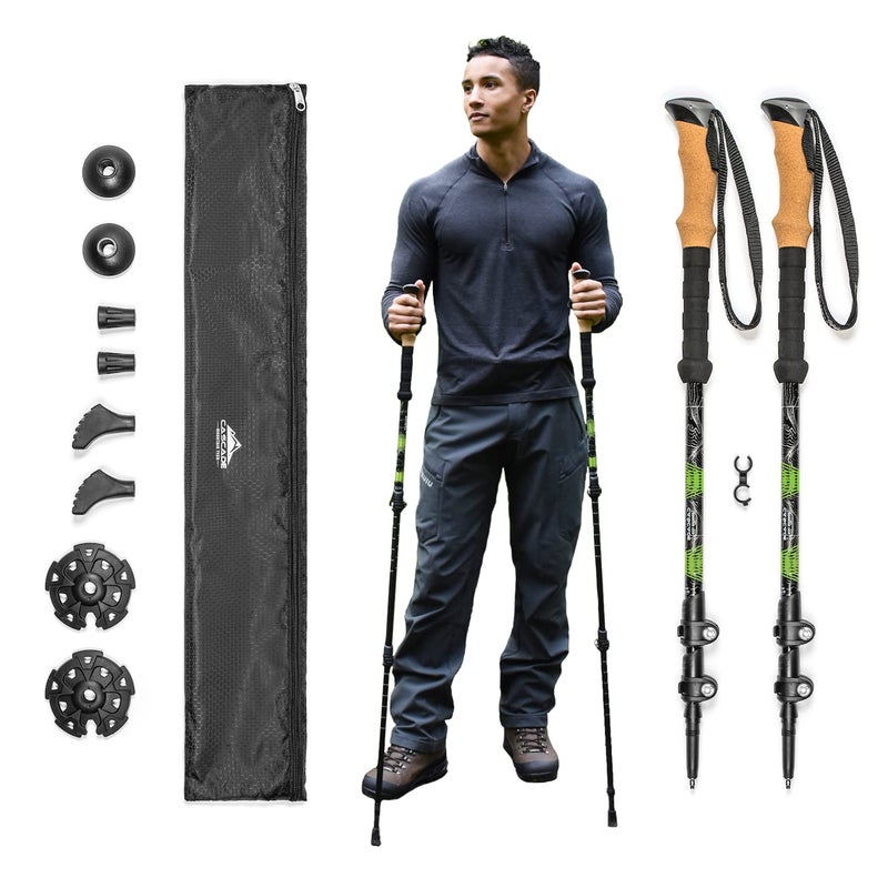 Cascade Mountain Tech Trekking Poles - Aluminum Hiking Walking Sticks with Adjustable Locks Expandable to 54" (Set of 2) , Green - Image 1