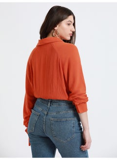 Dennis Lingo Rust Shirt for Women - Viscose Crepe, Relaxed Fit  - Image 3