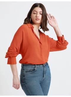 Dennis Lingo Rust Shirt for Women - Viscose Crepe, Relaxed Fit  - Image 5