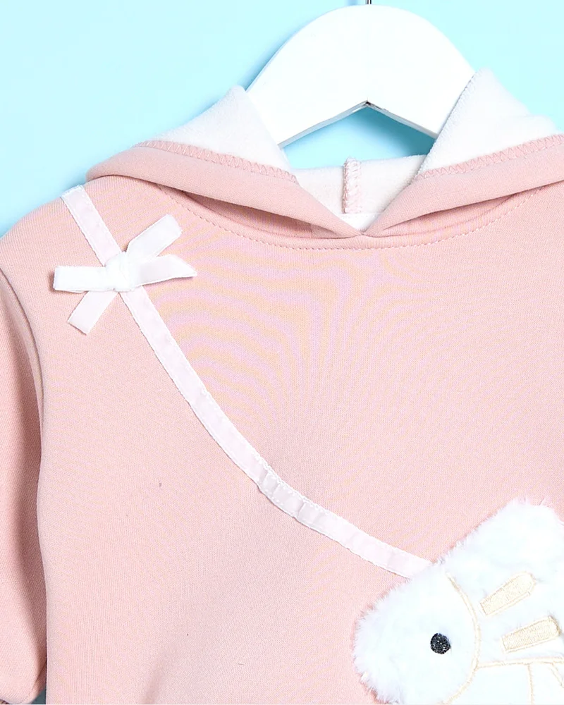 REDTAG Infant Girls Pink Bunny Hooded Sweatshirt