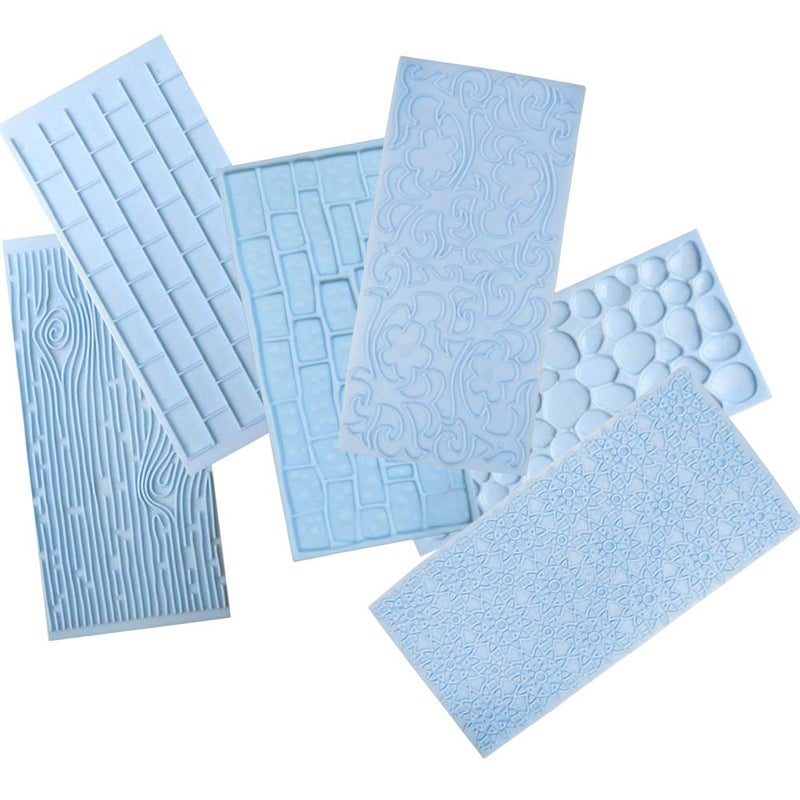 JOERSH 6 Pack Fondant Texture Mats Wood Grain Brick Castle Wall Cobblestone Texture Design Mold Fondant Molds for Clay, Chocolate, Fondant Cake Embossed Impression Sheets - Image 2