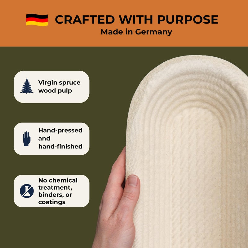 Bulka Oval 750g Groove Banneton Bread Proofing Basket Pressed Wood Pulp, Sourdough Proofing Basket - Non-Stick Batard Brotform Sourdough Bread Baking Supplies, Made in Germany. - Image 2