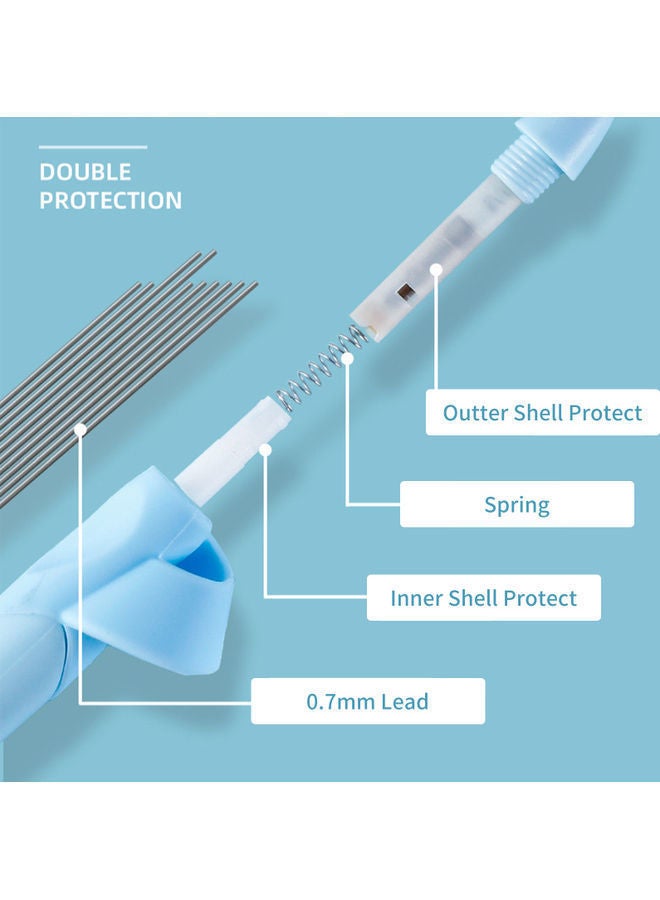 NIBEMINENT Non-Slip Silicone Handle Mechanical Pencil 0.7mm HB Lead Automatic Correction Grip Blue - Image 2