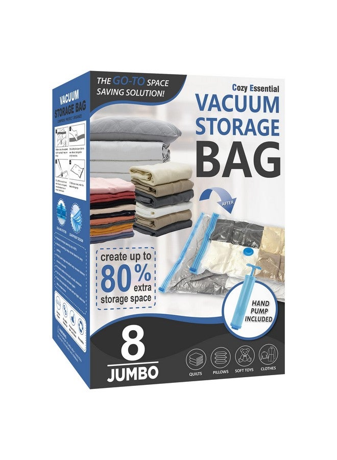 Cozy Essential 8 Jumbo Vacuum Storage Bags, Space Saver Bags Compression Storage Bags for Comforters and Blankets, Vacuum Sealer Bags for Clothes Storage, Hand Pump Included - Image 1
