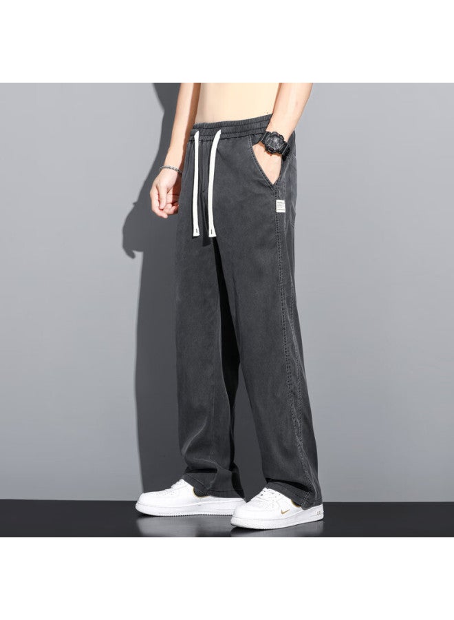 Maybeyond Lyocell Jeans For Men, Autumn And Winter Loose Wide-leg Casual Straight Pants, Tencel Men's Trousers Ma13 Black 5XL - Image 4
