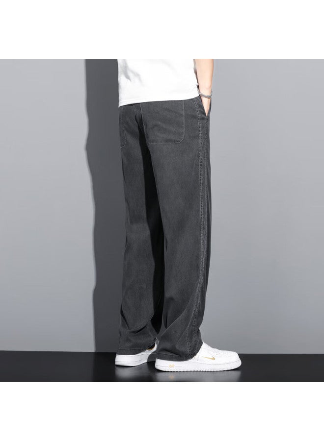 Maybeyond Lyocell Jeans For Men, Autumn And Winter Loose Wide-leg Casual Straight Pants, Tencel Men's Trousers Ma13 Black 5XL - Image 2