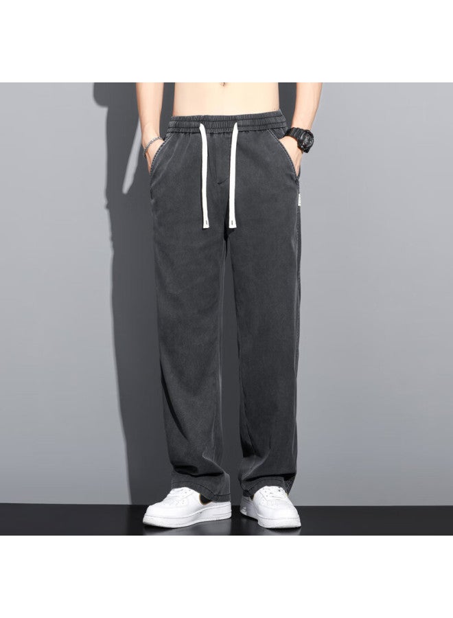 Maybeyond Lyocell Jeans For Men, Autumn And Winter Loose Wide-leg Casual Straight Pants, Tencel Men's Trousers Ma13 Black 5XL - Image 5